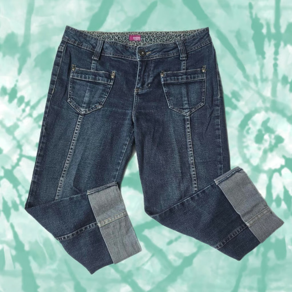 Personal Identity Y2k Women's Size 1/2 Denim Carpi Pants Cuffed Jeans